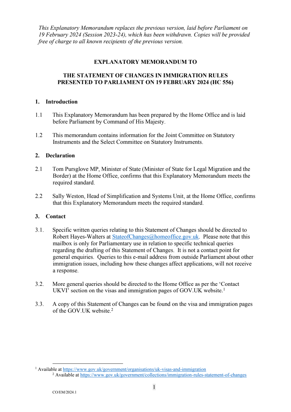 Explanatory Memorandum to the Statement of Changes in Immigration Rules. Corrected copy, January 2025