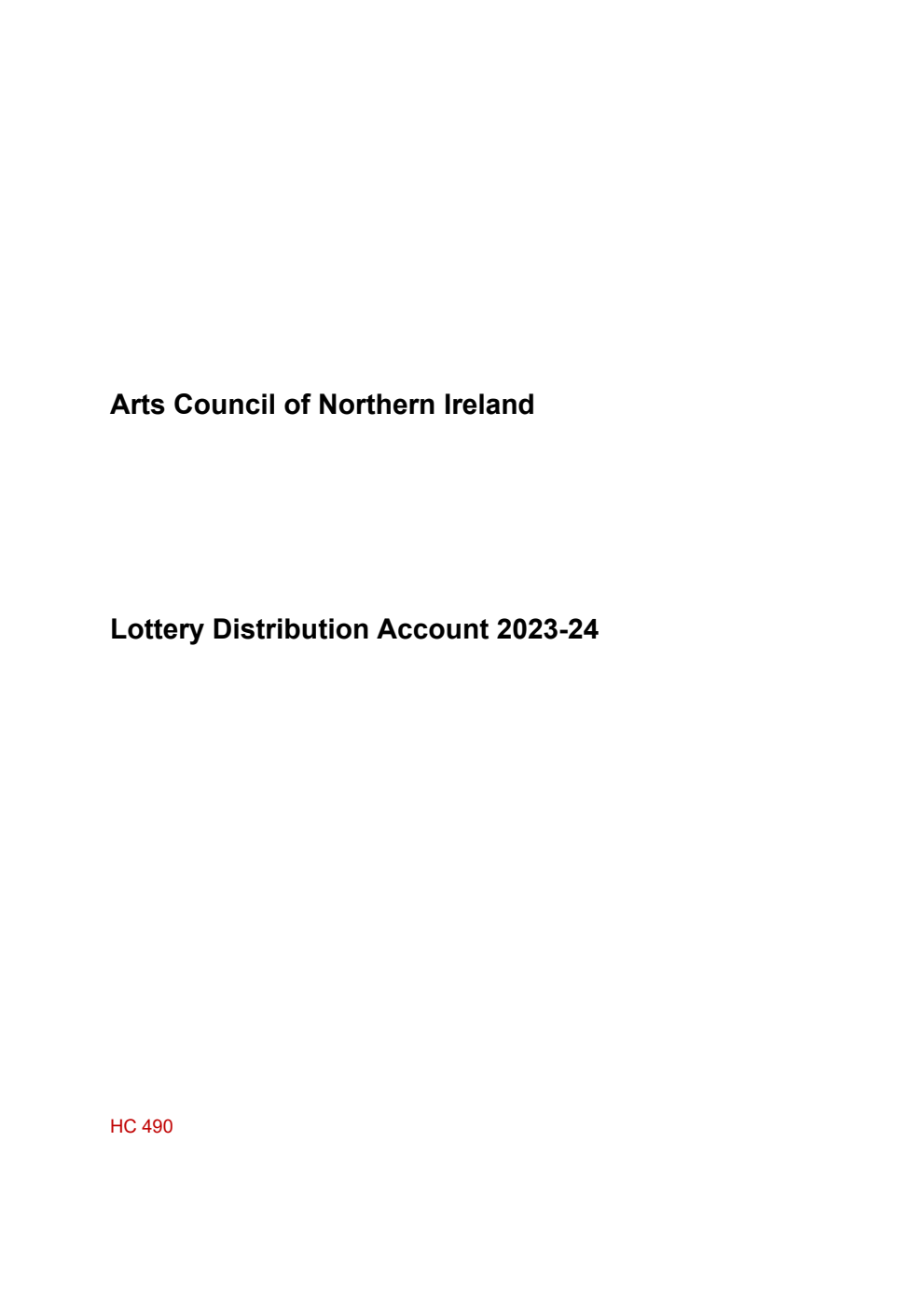 Arts Council of Northern Ireland Lottery Distribution Account 2023-24