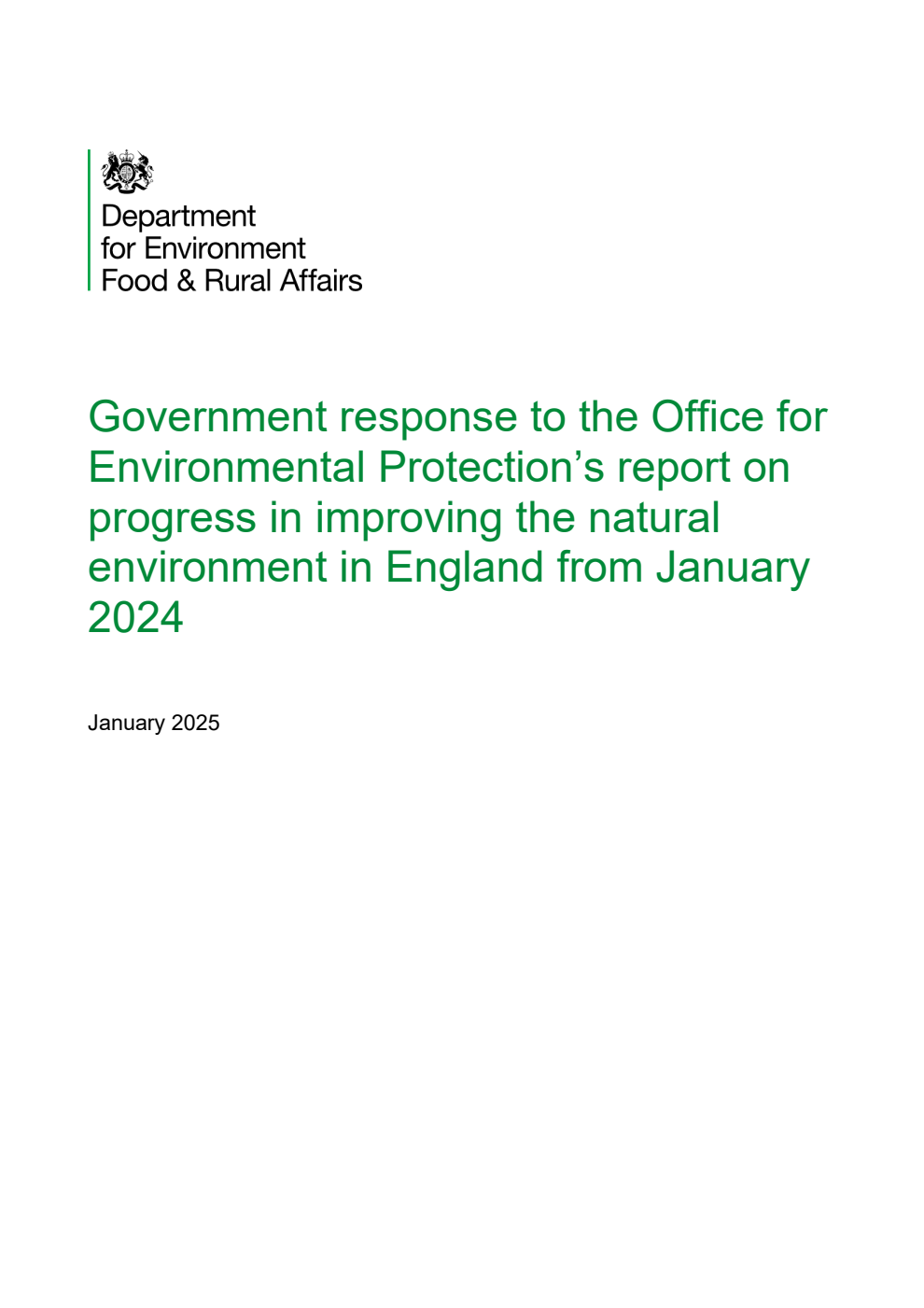 Government response to the Office for Environmental Protection’s report on progress in improving the natural environment in England from January 2024