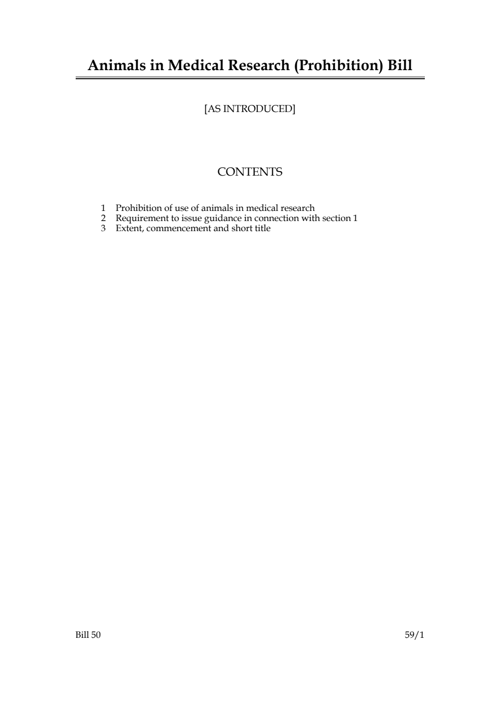 Animals in Medical Research (Prohibition) Bill