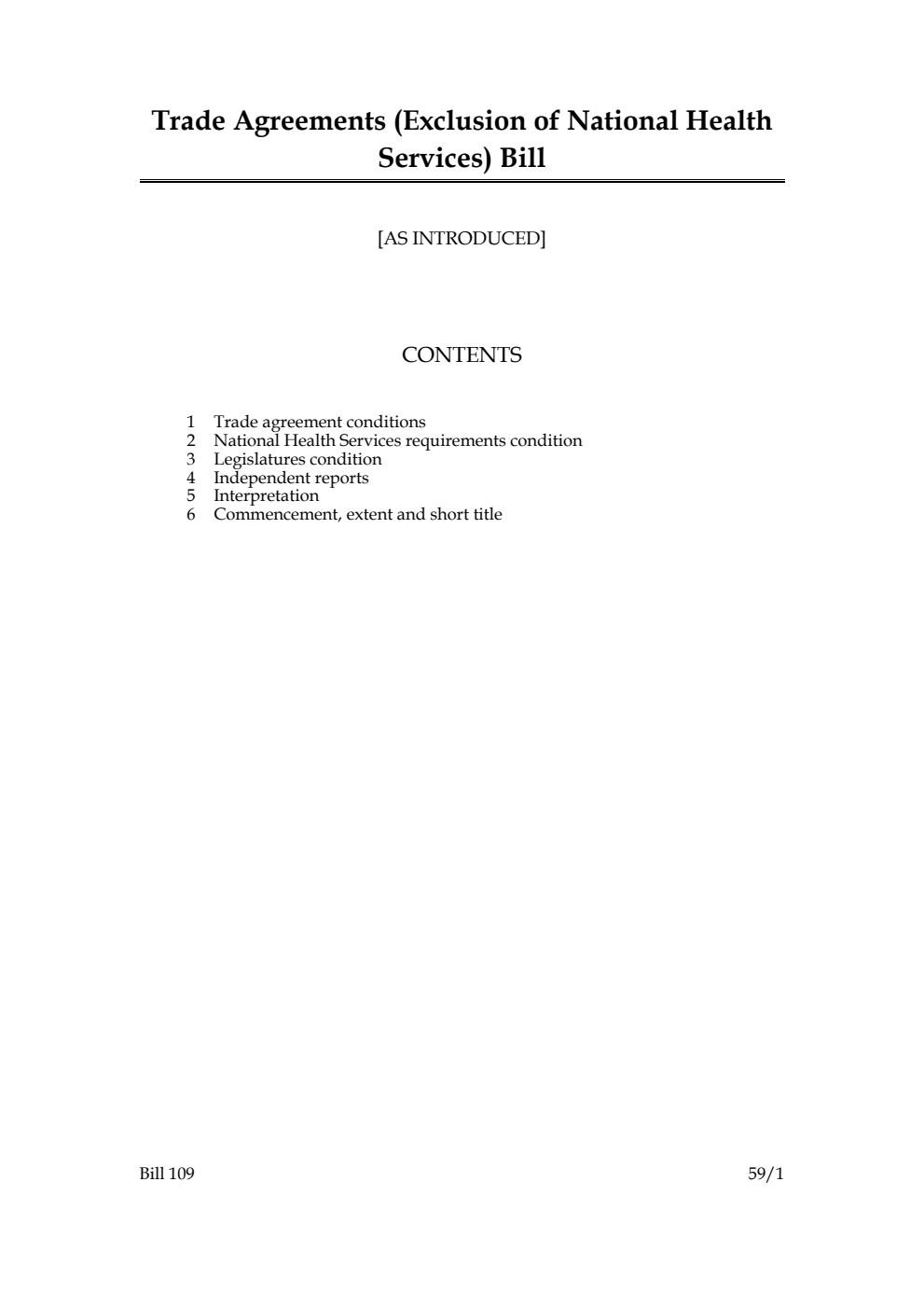 Trade Agreements (Exclusion of National Health Services) Bill