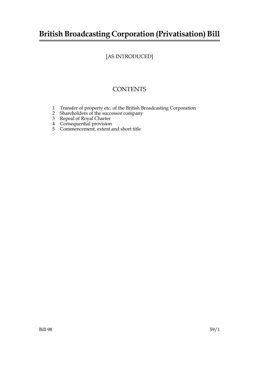 British Broadcasting Corporation (Privatisation) Bill