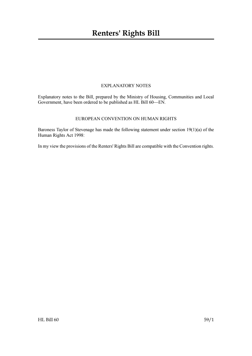 Renters’ Rights Bill [as brought from the Commons]