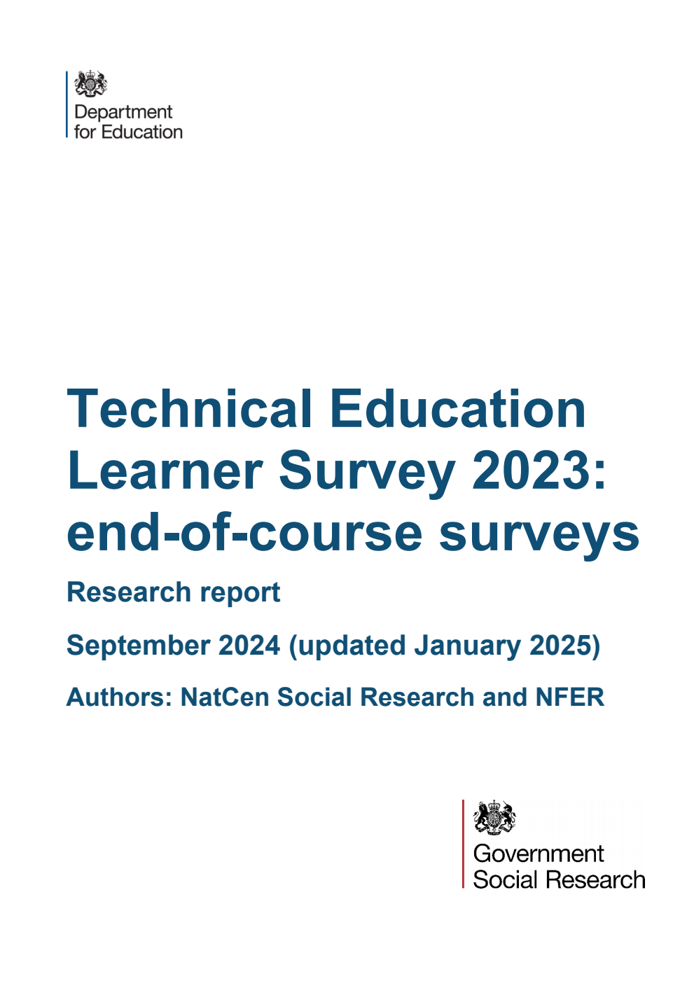DFE-RR1451 Technical Education Learner Survey 2023: end-of-course surveys. Research report. Updated, January 2025