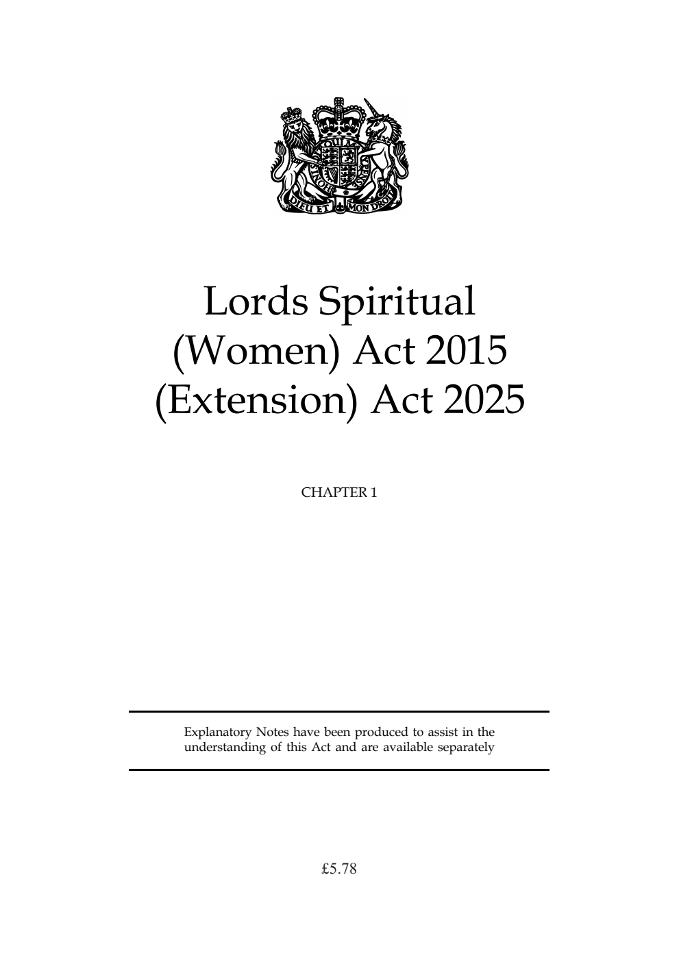 Lords Spiritual (Women) Act 2015 (Extension) Act 2025: Chapter 1