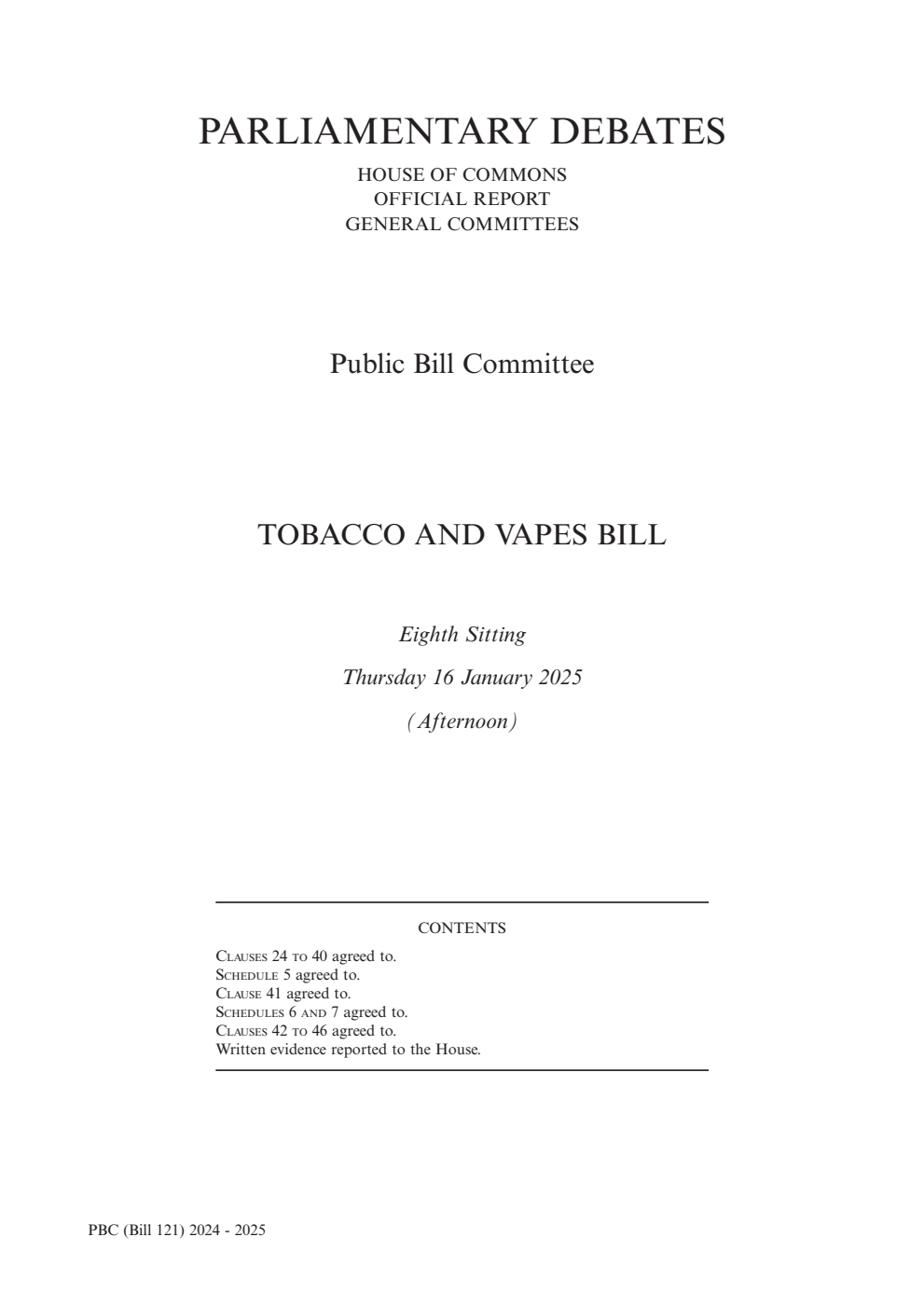 Tobacco and Vapes Public Bill Committee 8th Sitting 16th January 2025 PM