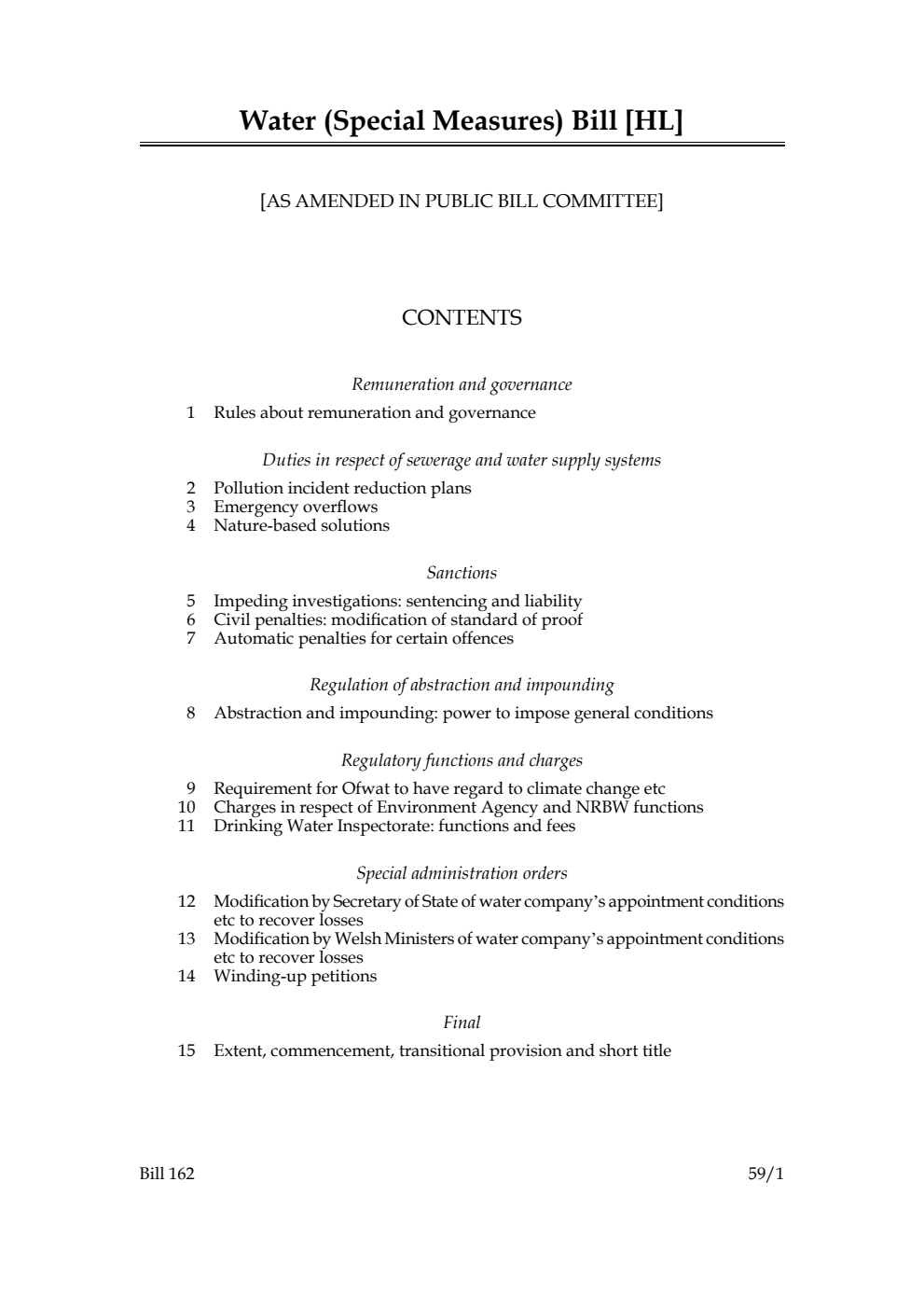 Water (Special Measures) Bill [as amended in Public Bill Committee]