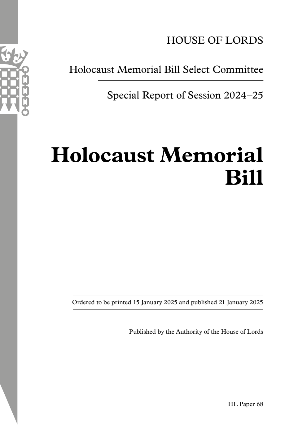 Holocaust Memorial Bill Select Committee 1st Special Report