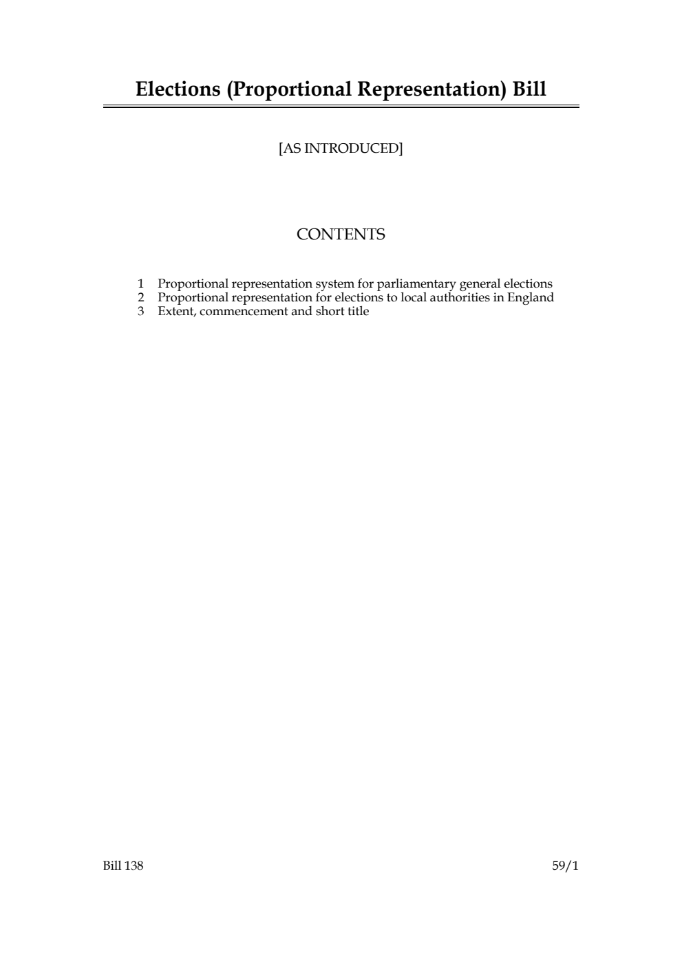 Elections (Proportional Representation) Bill