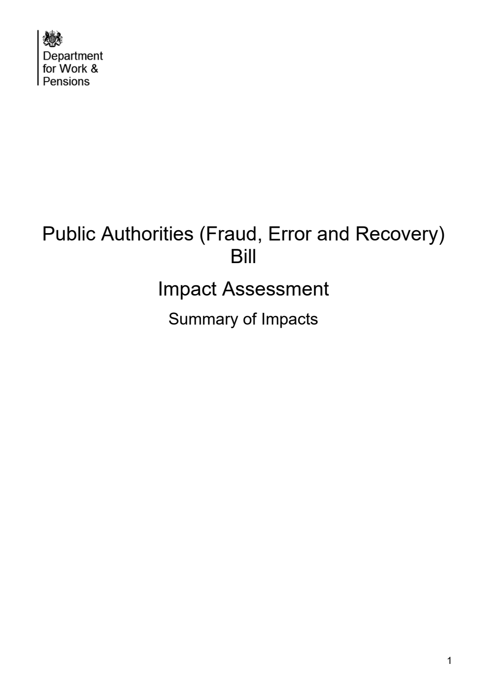 Public Authorities (Fraud, Error and Recovery) Bill - Impact Assessment