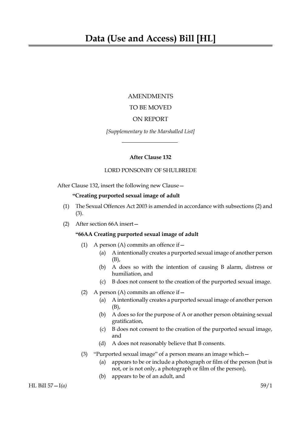 Data (Use and Access) Bill Amendments to be moved on report [Supplementary to the Marshalled List]