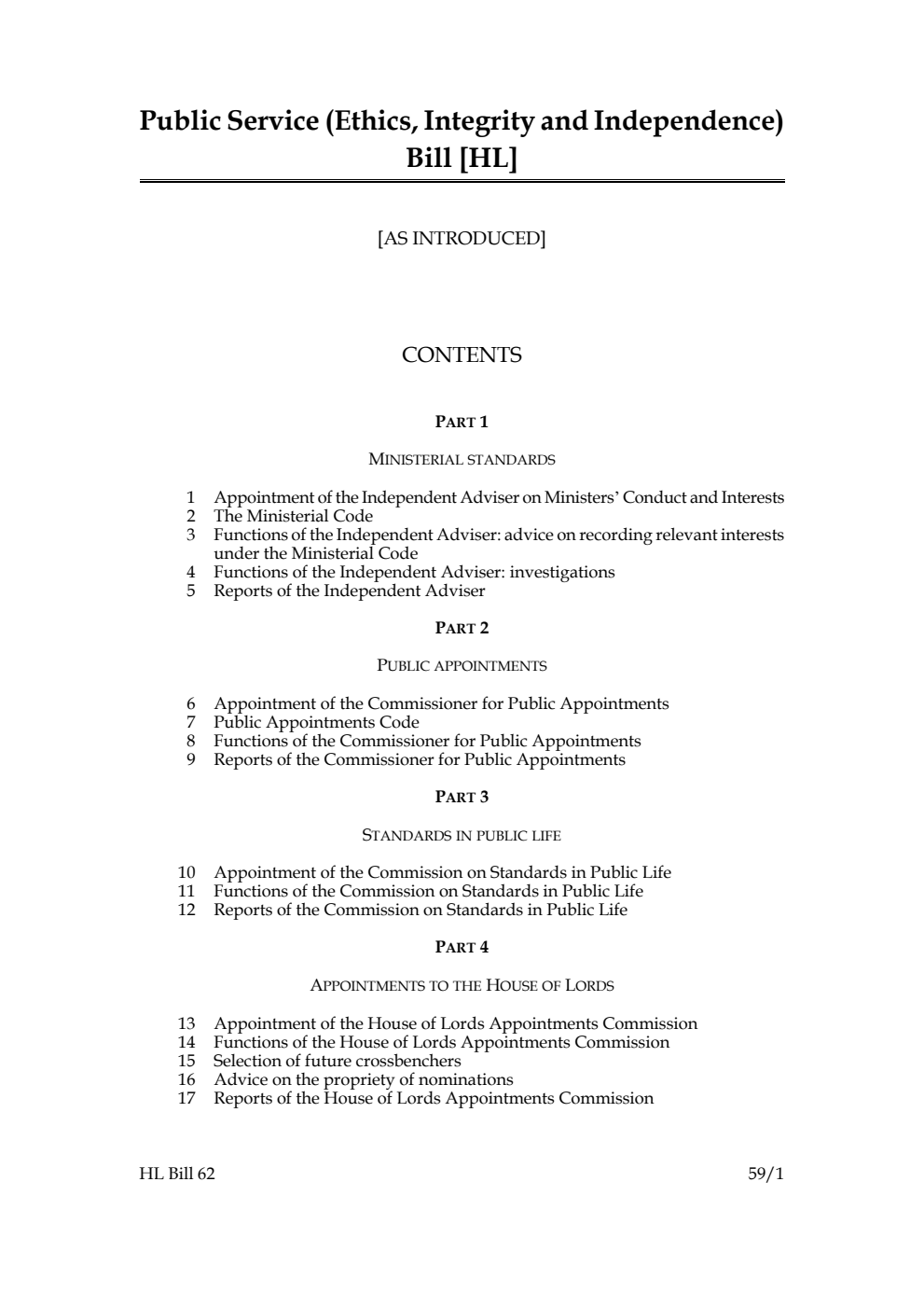 Public Service (Ethics,Integrity and Independence) Bill 