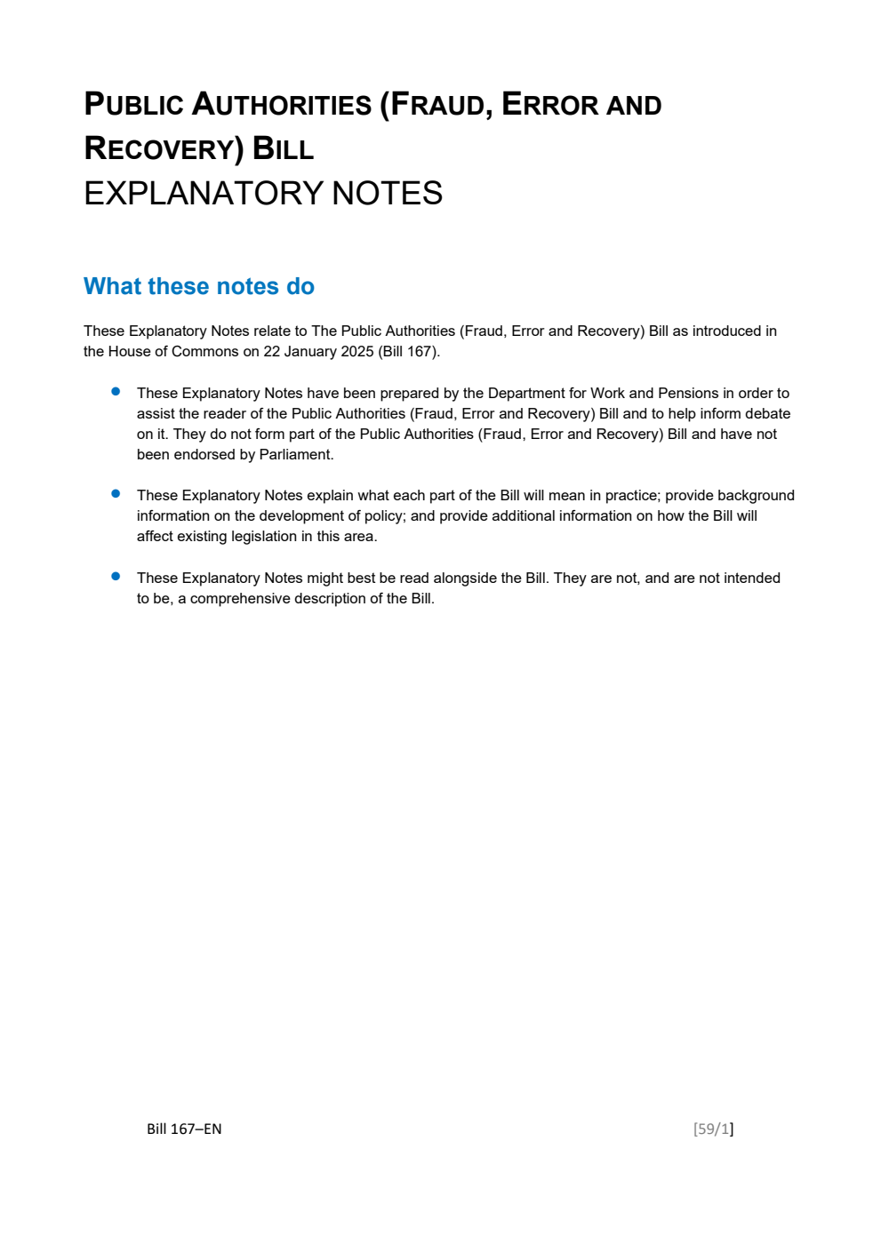 Public Authorities (Fraud, Error and Recovery) Bill Explanatory Notes