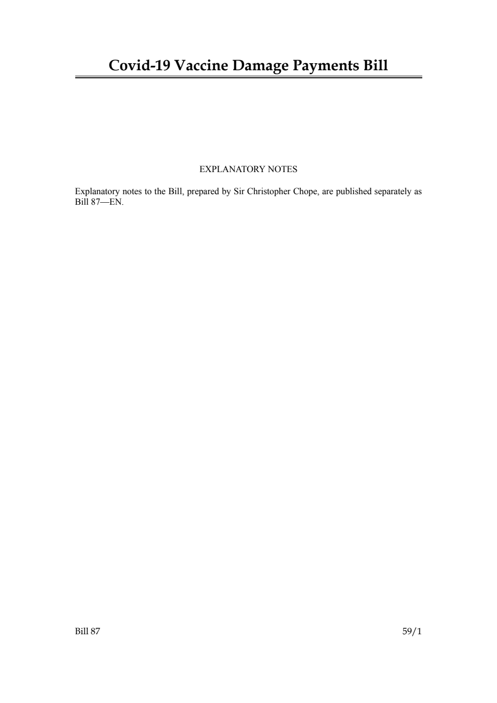 Covid-19 Vaccine Damage Payments Bill