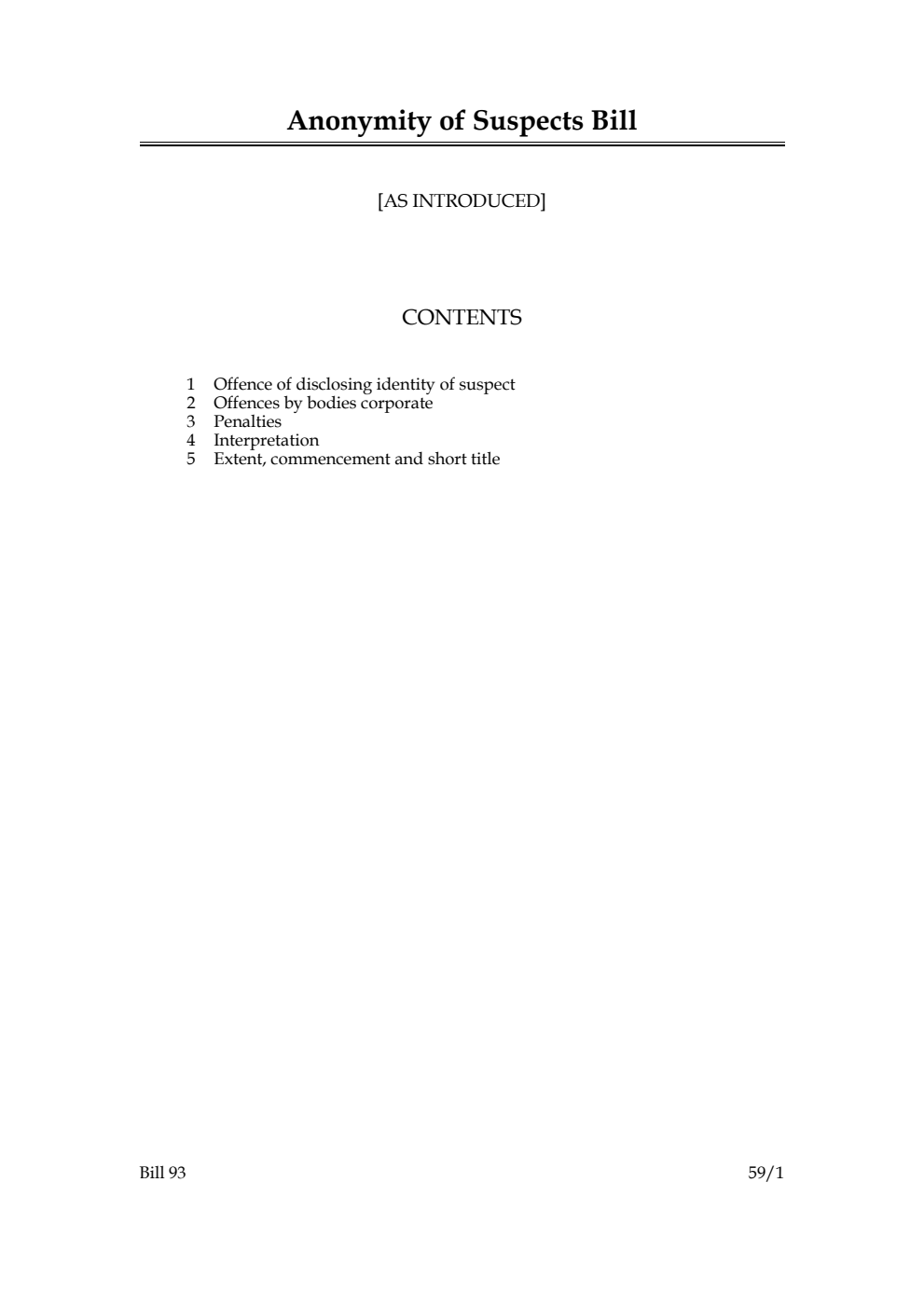 Anonymity of Suspects Bill