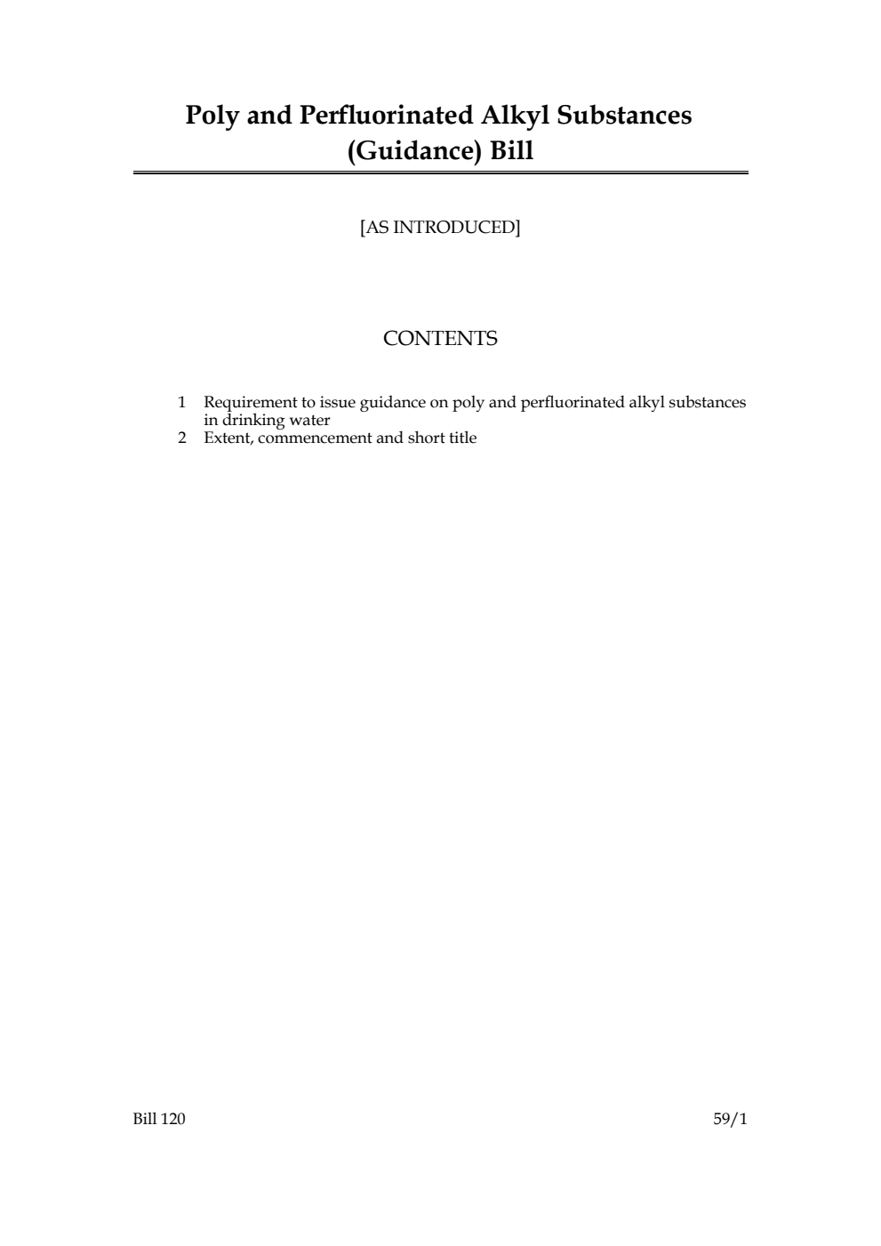 Poly and Perfluorinated Alkyl Substances (Guidance) Bill