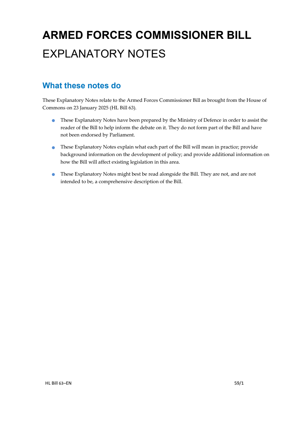 Armed Forces Commissioner Bill Explanatory Notes