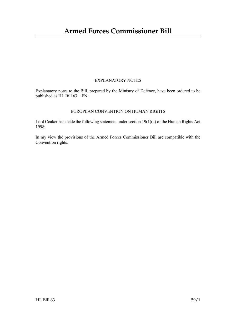 Armed Forces Commissioner Bill