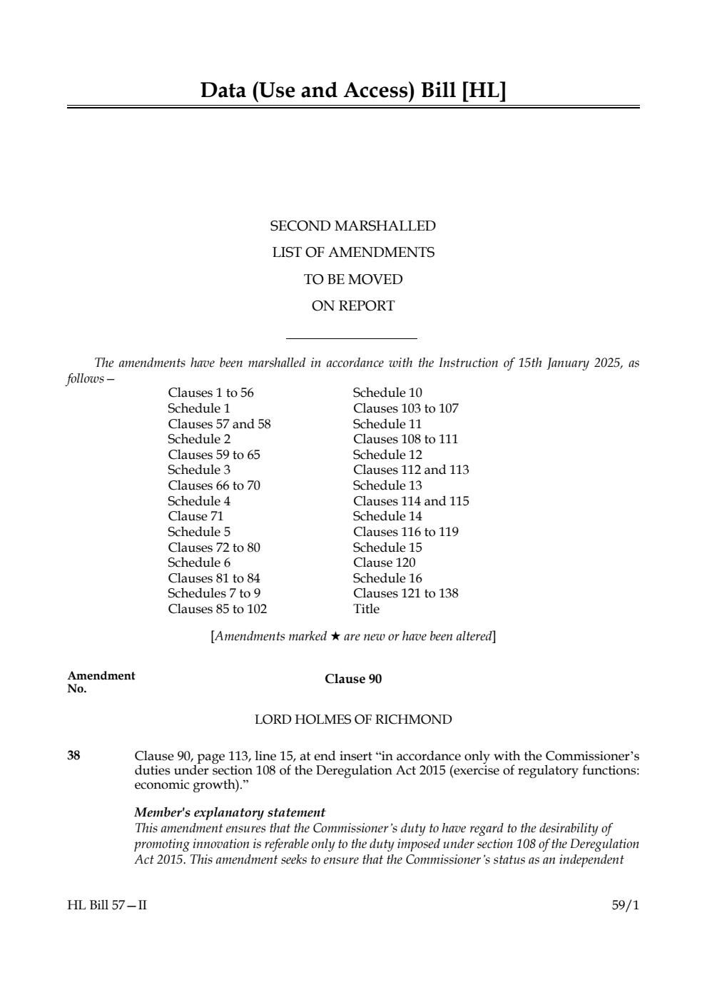 Data (Use and Access) Bill Second Marshalled List of amendments to be moved on report
