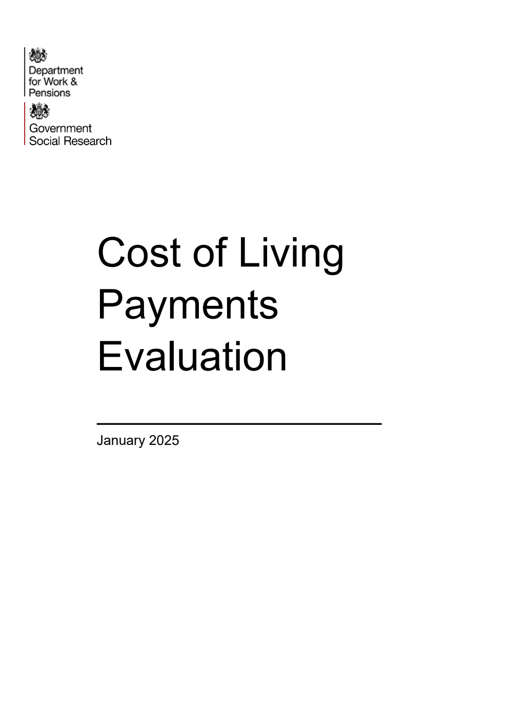 Research Report 1083 Cost of Living Payments Evaluation. January 2025