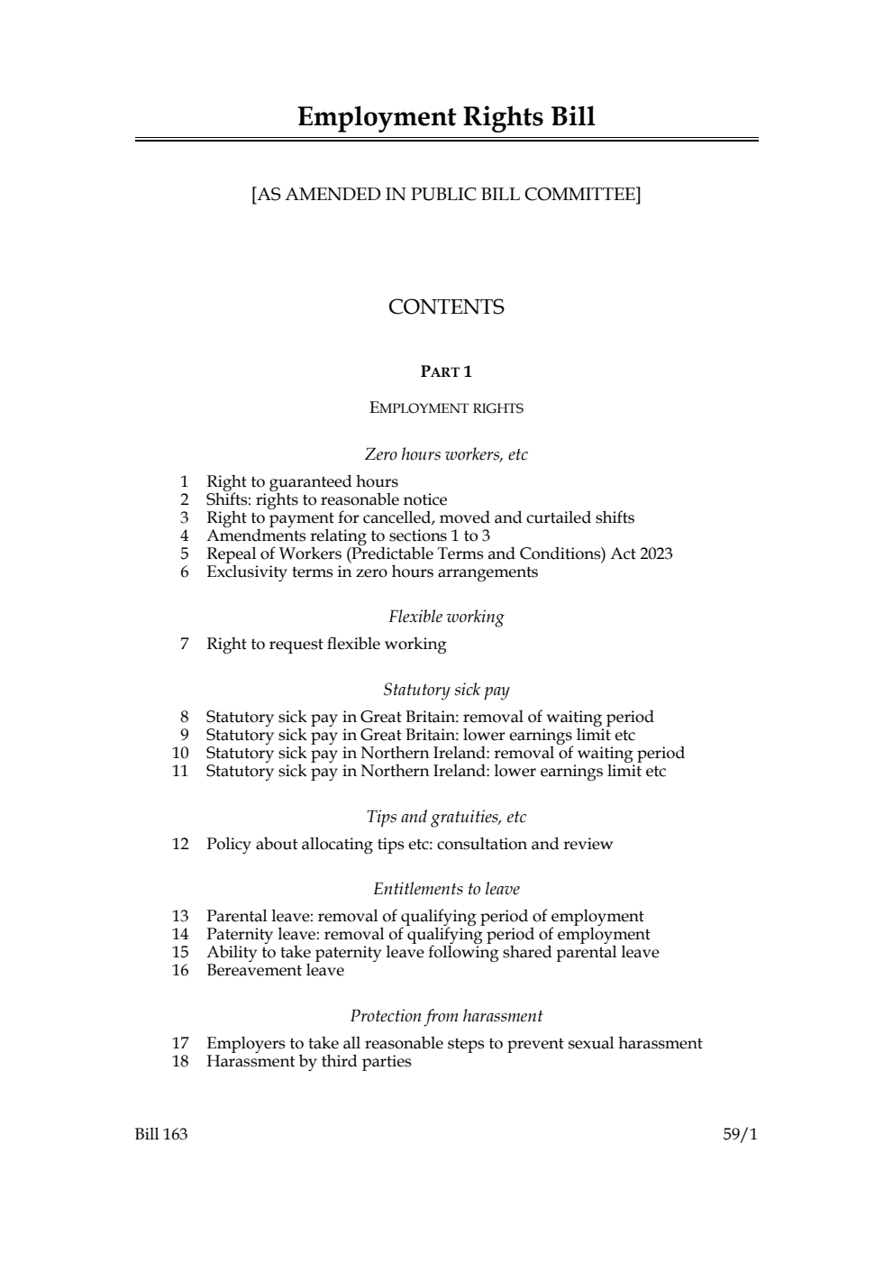 Employment Rights Bill [as amended in Public Bill Committee]