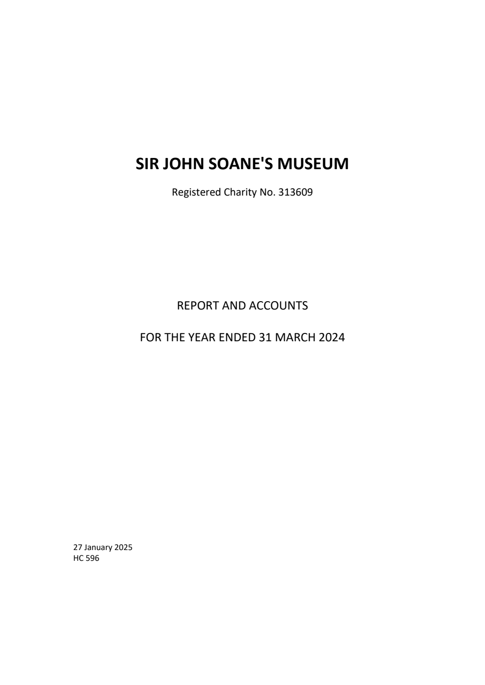 Sir John Soane's Museum Report and Accounts for the year ended to 31 March 2024