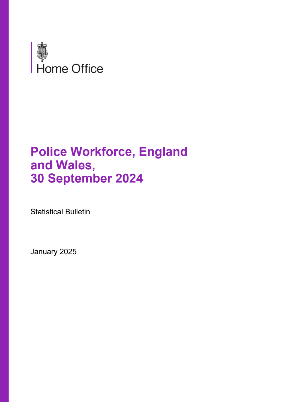 Home Office Statistical Bulletin Police Workforce, England and Wales, 30 September 2024