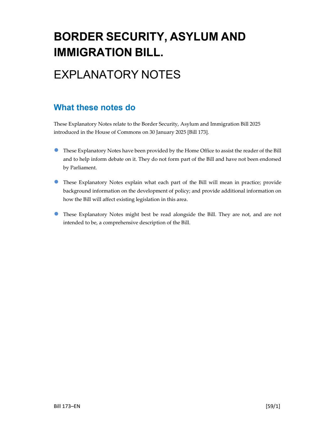 Border Security, Asylum and Immigration Bill Explanatory Notes