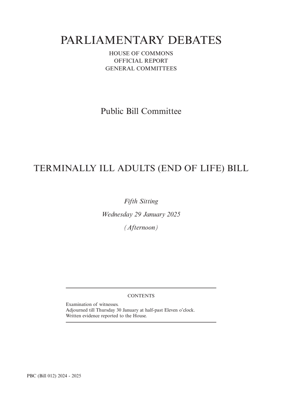 Terminally Ill Adults (End of Life) Public Bill Committee 5th Sitting 29th January 2025 PM