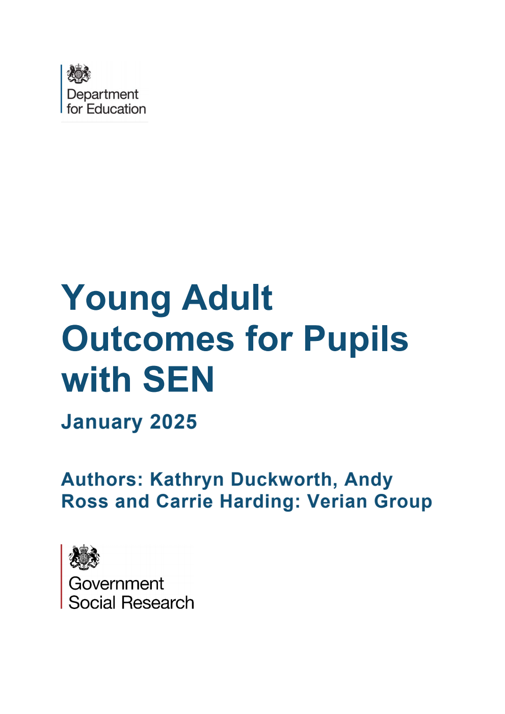 DFE-RR1486 Young Adult Outcomes for Pupils with SEN. January 2025