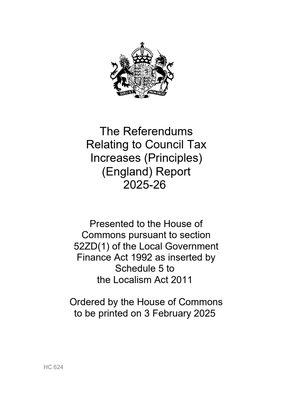 The Referendums Relating to Council Tax Increases (Principles) (England) Report 2025-26