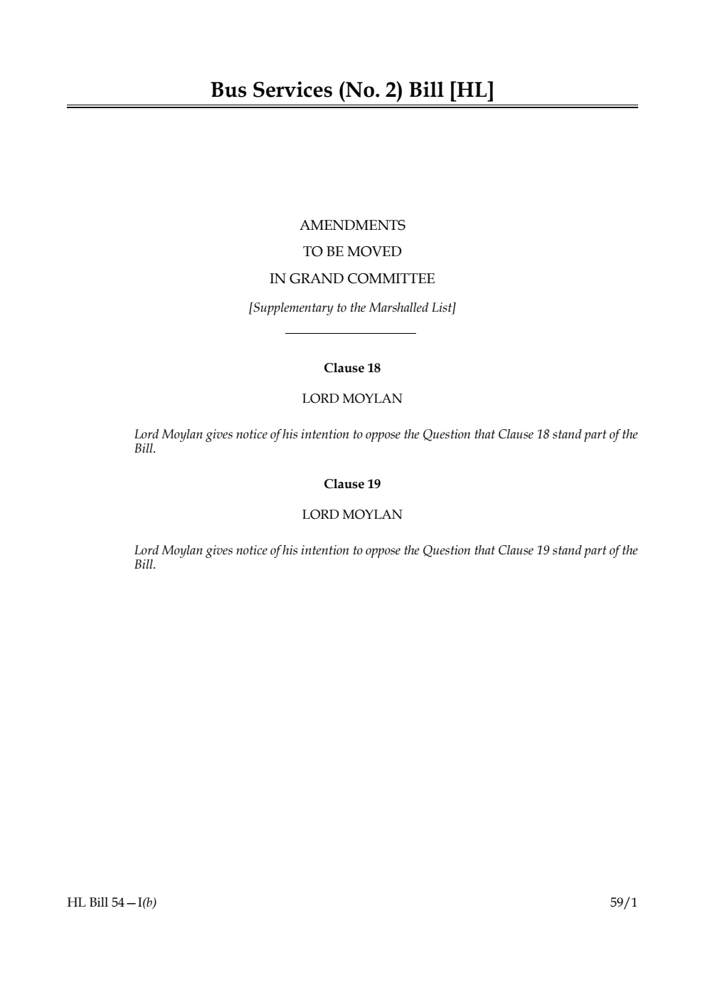 Bus Services (No. 2) Bill Amendments to be moved in Grand Committee [Supplementary to the Marshalled List]