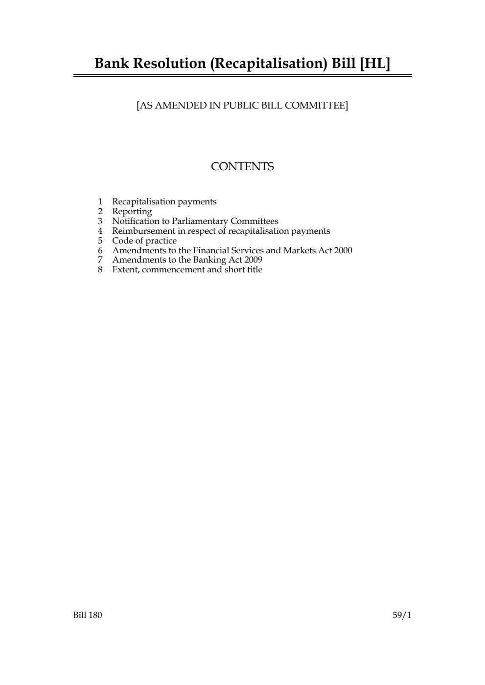 Bank Resolution (Recapitalisation) Bill [as amended in Public Bill Committee]
