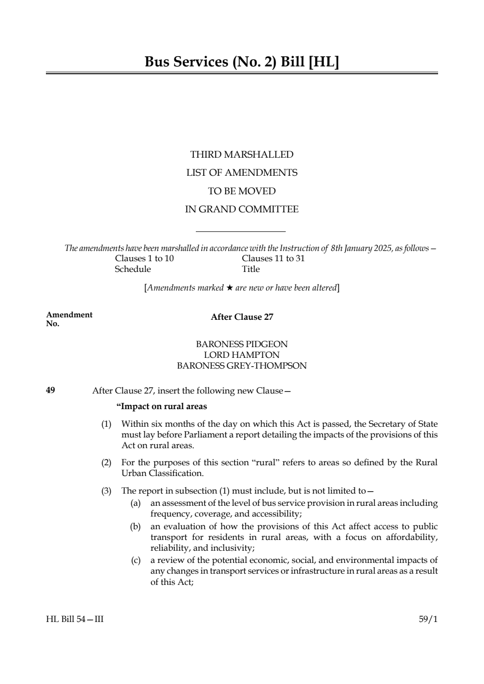 Bus Services (No. 2) Bill Third Marshalled List of amendments to be moved in Grand Committee