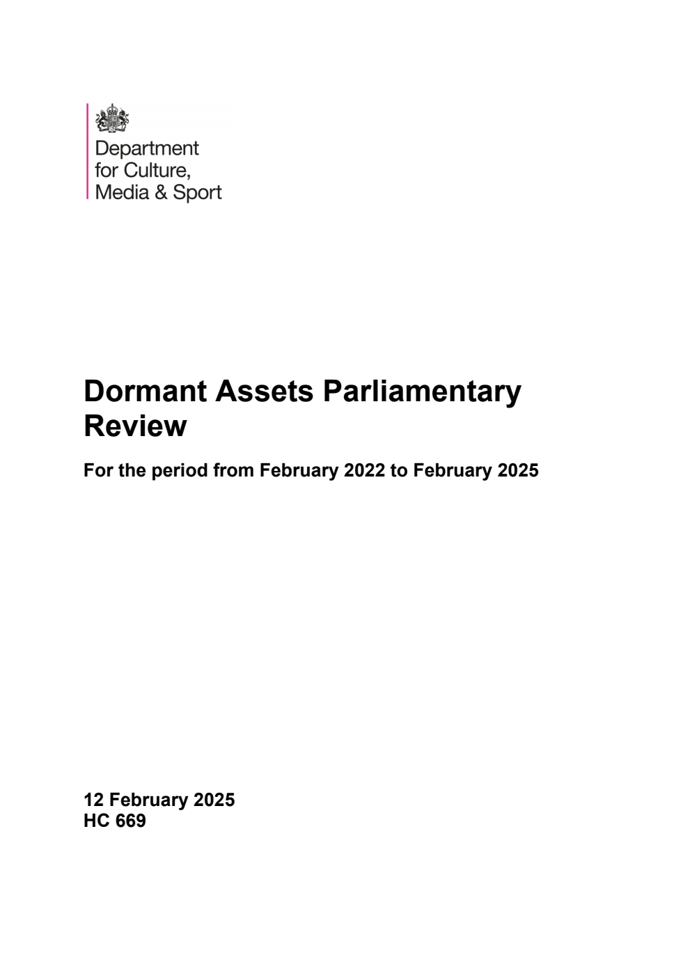 Dormant Assets Parliamentary Review for the period from February 2022 to February 2025