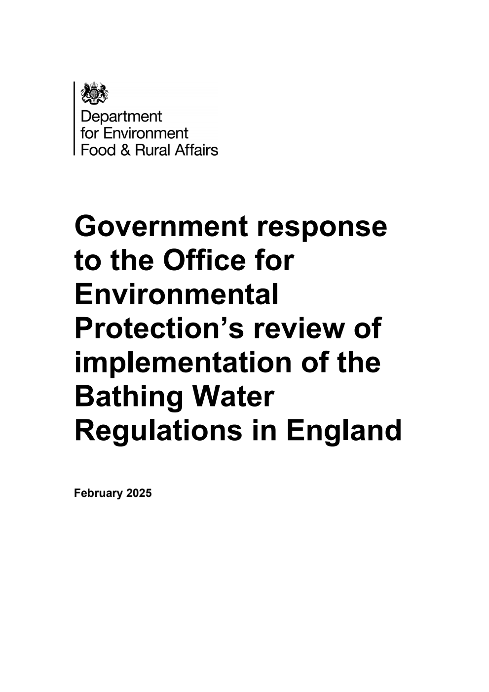 Government response to the Office for Environmental Protection’s review of implementation of the Bathing Water Regulations in England
