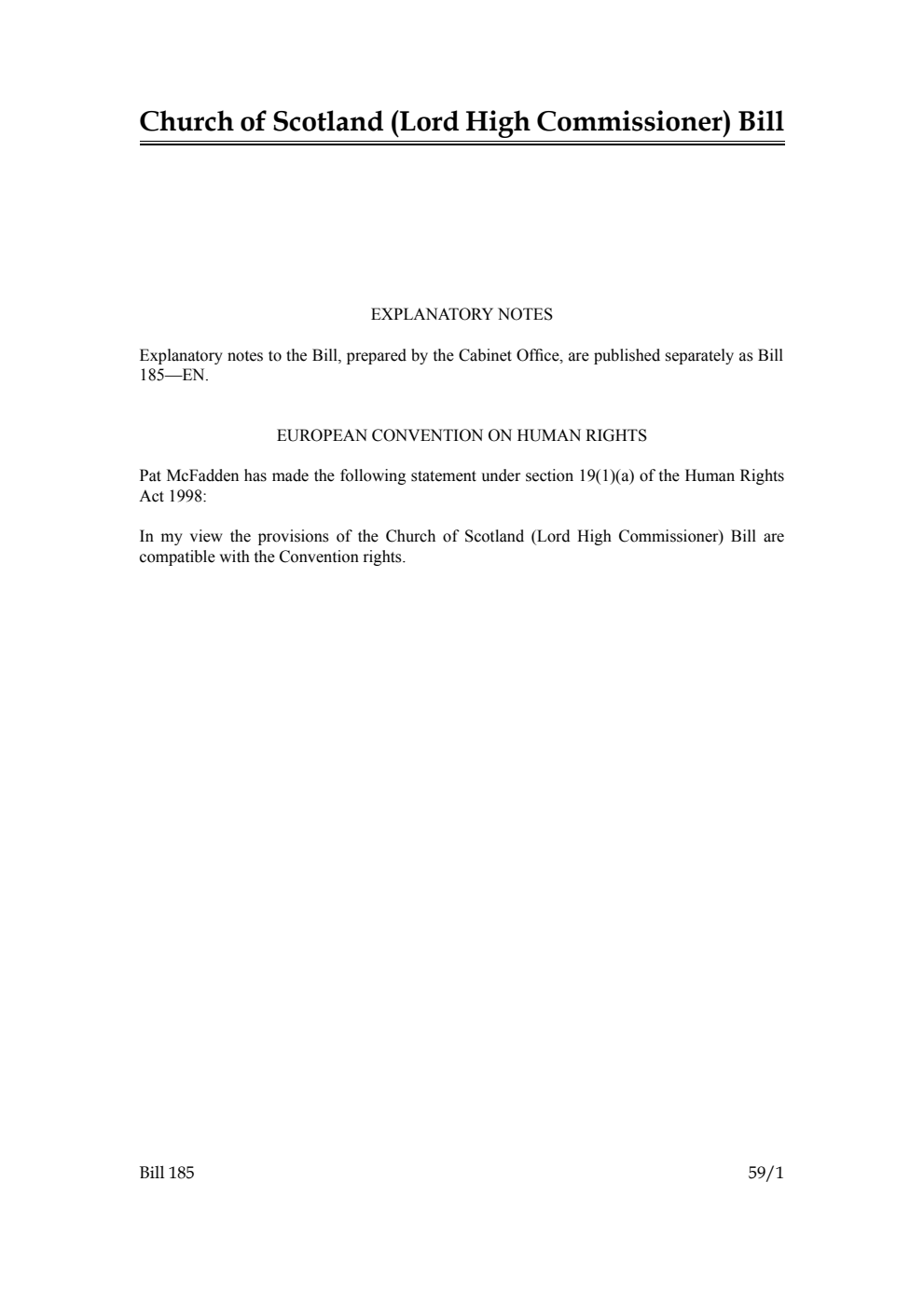 Church of Scotland (Lord High Commissioner) Bill