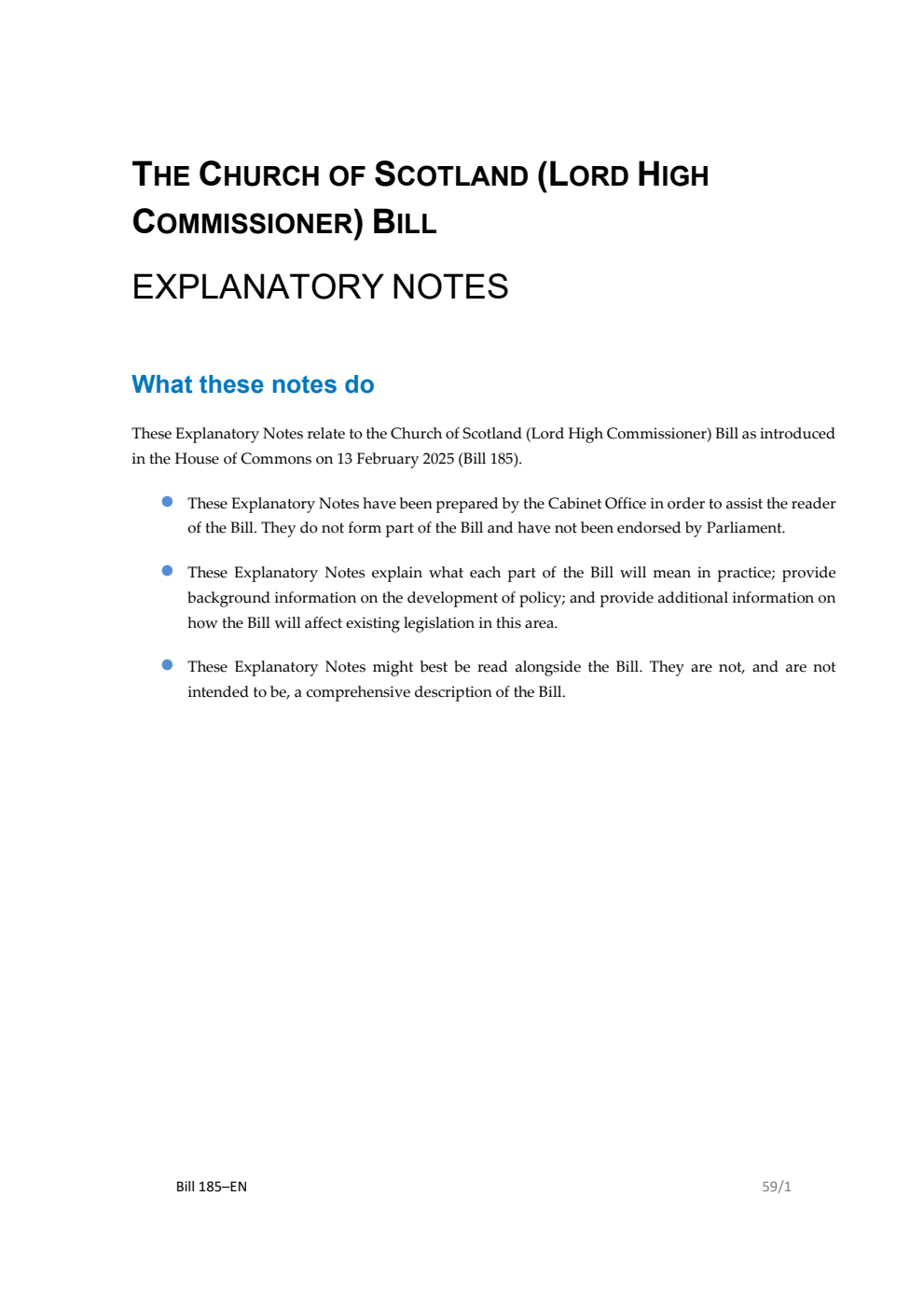 Church of Scotland (Lord High Commissioner) Bill Explanatory Notes