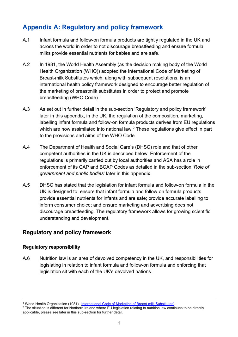 Infant formula and follow-on formula market study. Appendices and glossary