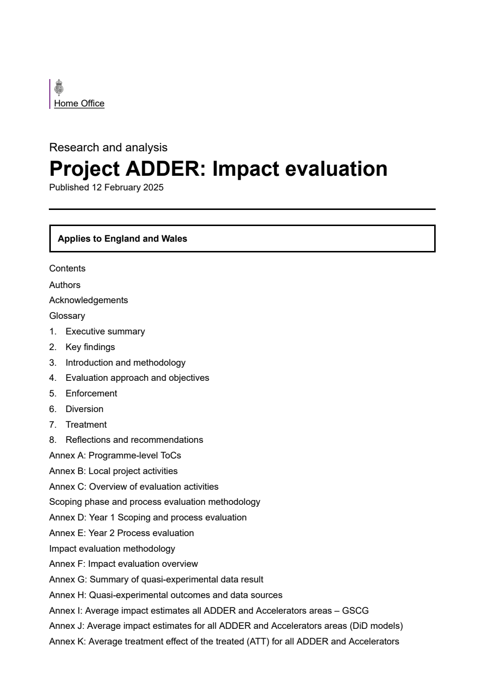 Home Office Research Report Project ADDER: Impact evaluation