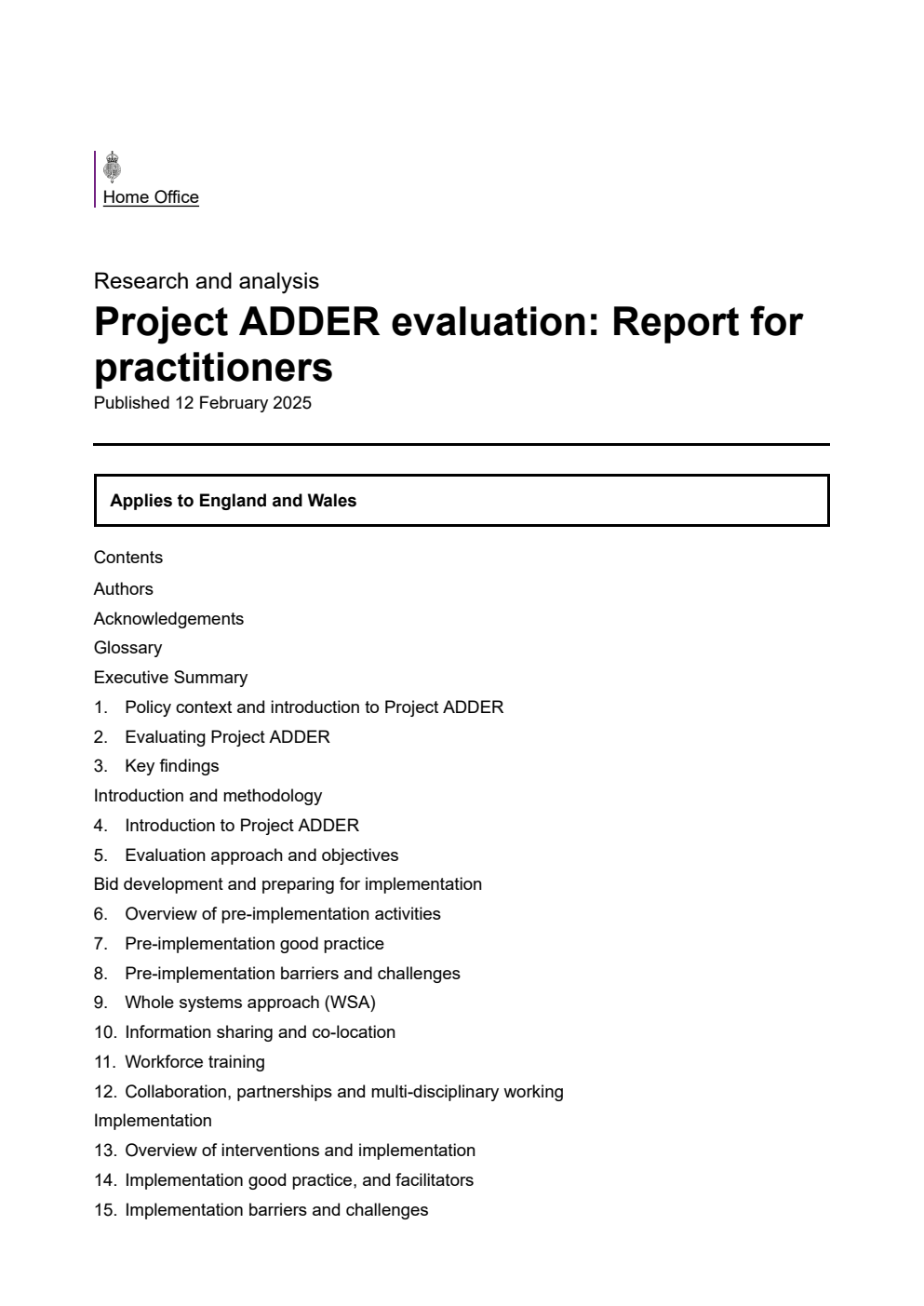 Home Office Research Report Project ADDER evaluation: Report for practitioners