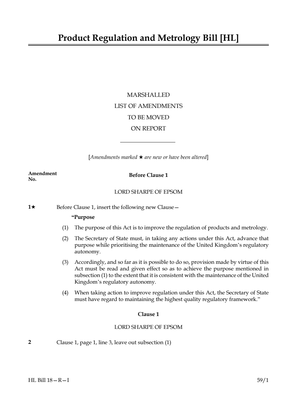 Product Regulation and Metrology Bill Marshalled List of amendments to be moved on report
