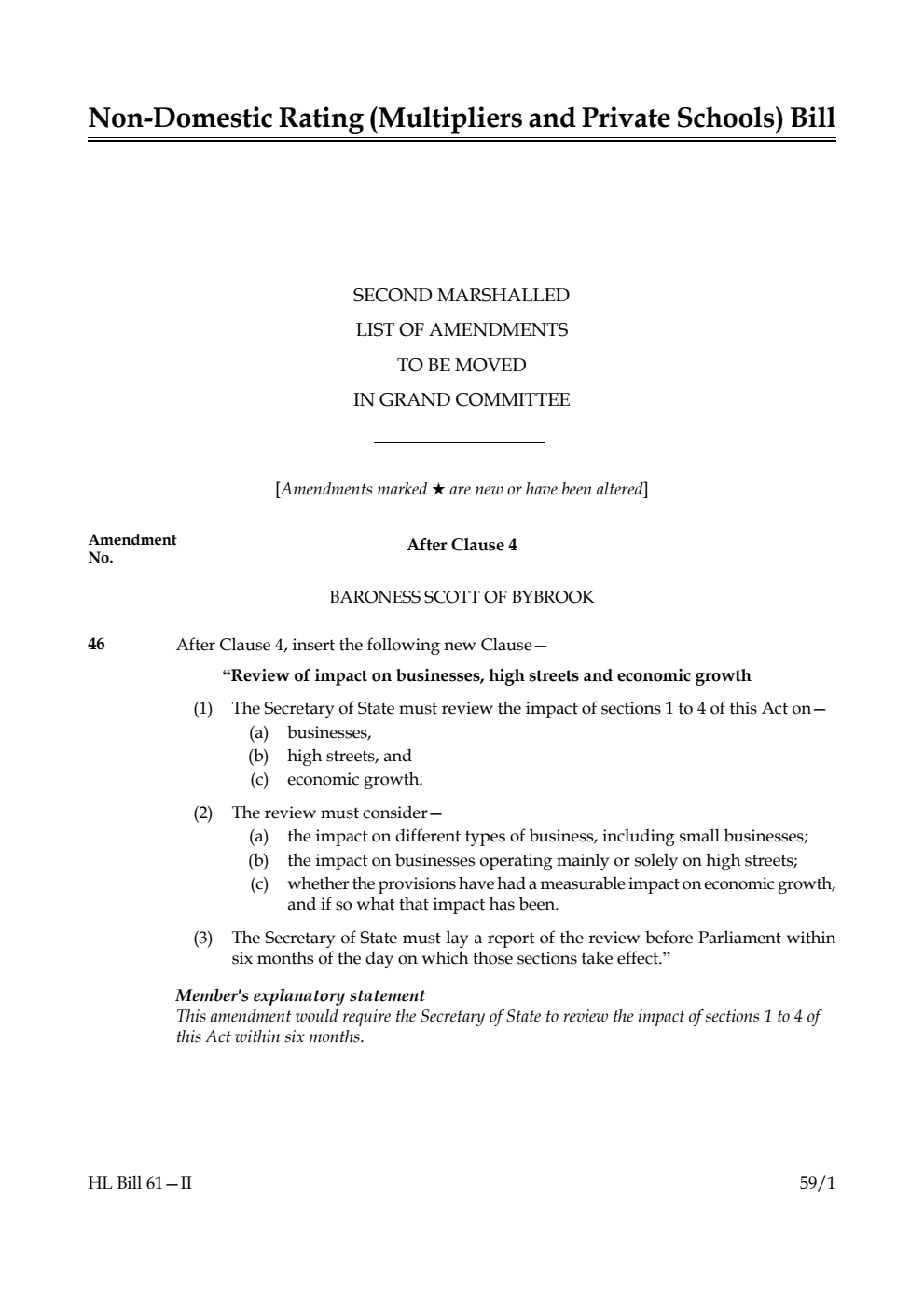 Non-domestic Rating (Multipliers and Private Schools) Bill Second Marshalled List of amendments to be moved in Grand Committee