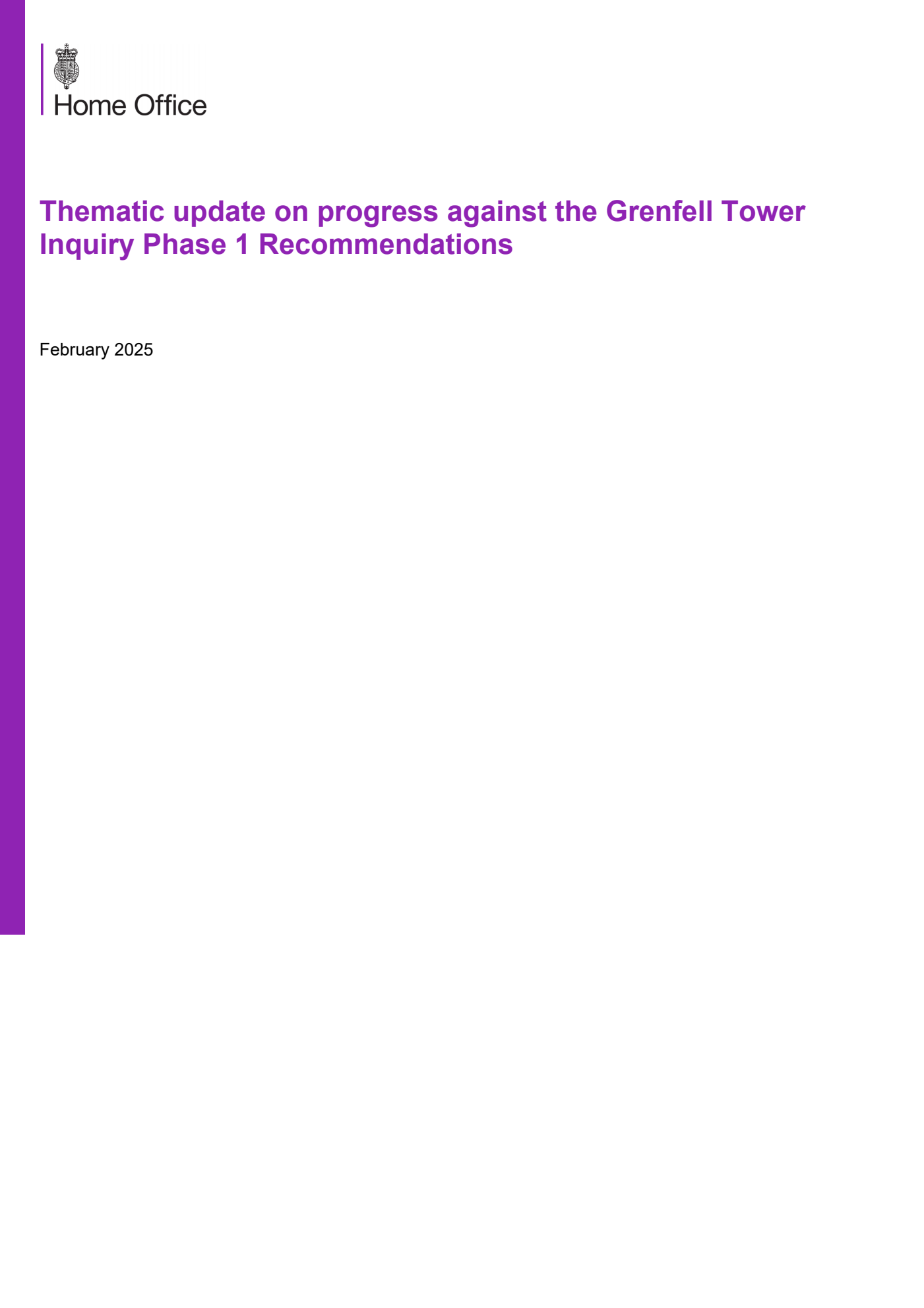 Thematic update on progress against the Grenfell Tower Inquiry Phase 1 Recommendations. February 2025