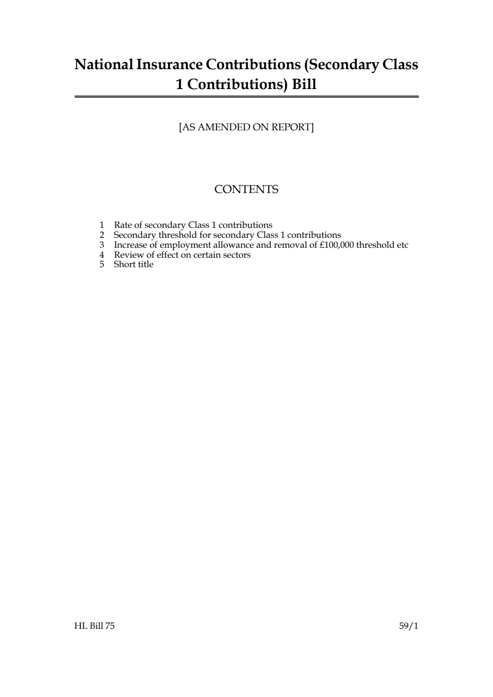 National Insurance Contributions (Secondary Class 1 Contributions) Bill [as amended on Report]