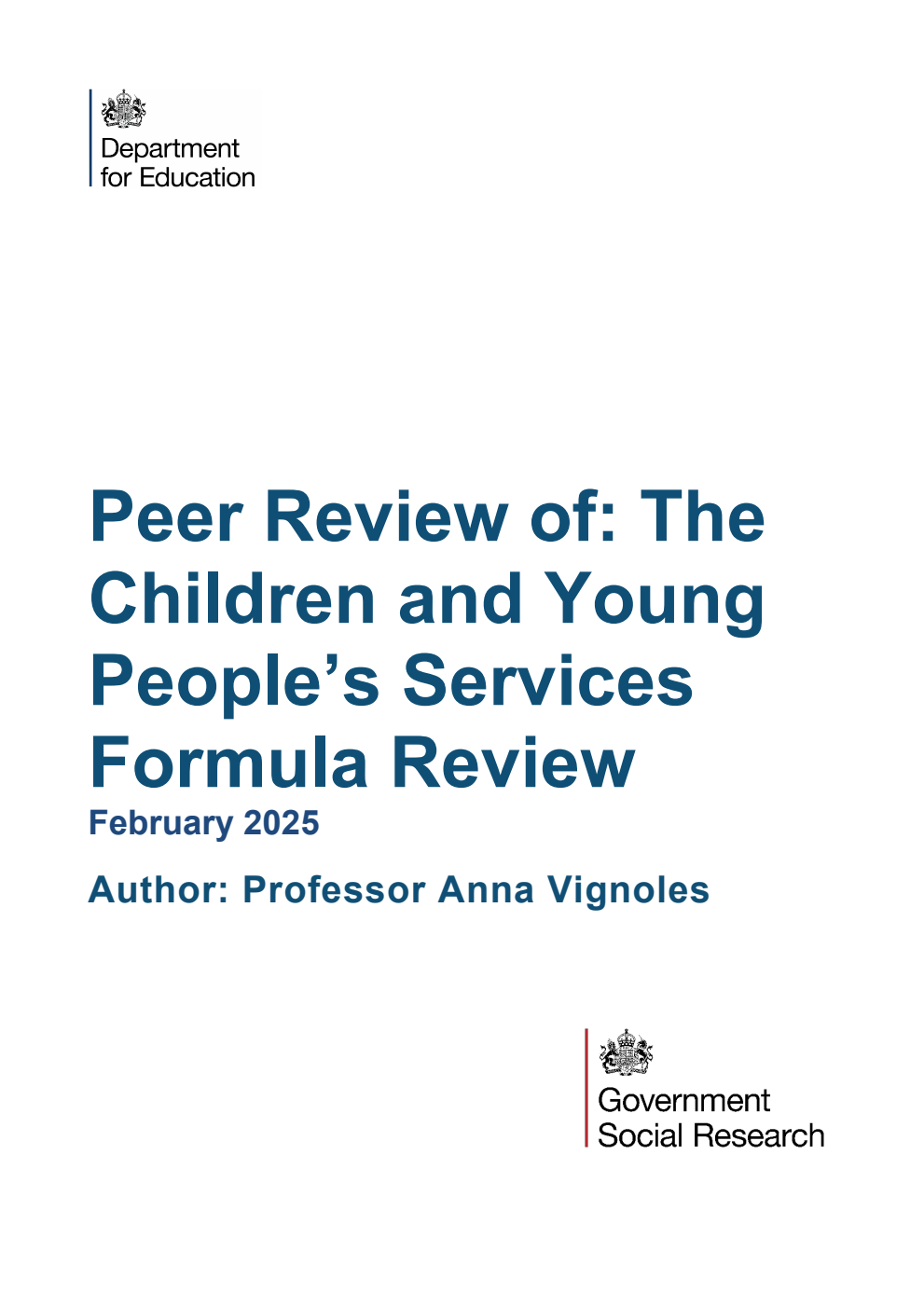 DFE-RR1496 Peer Review of: The Children and Young People’s Services Formula Review. February 2025