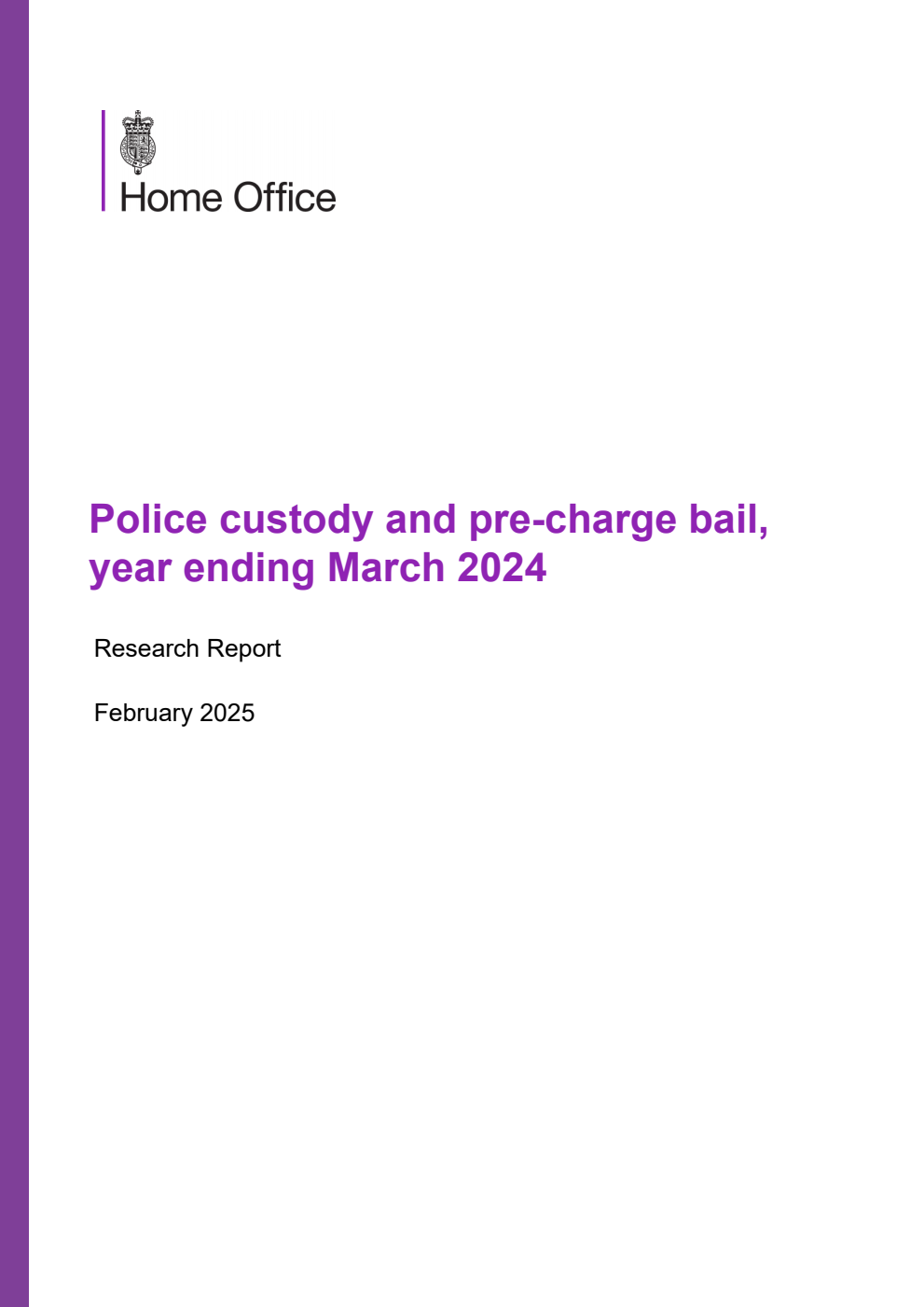Home Office Research Report Police custody and pre-charge bail, year ending March 2024