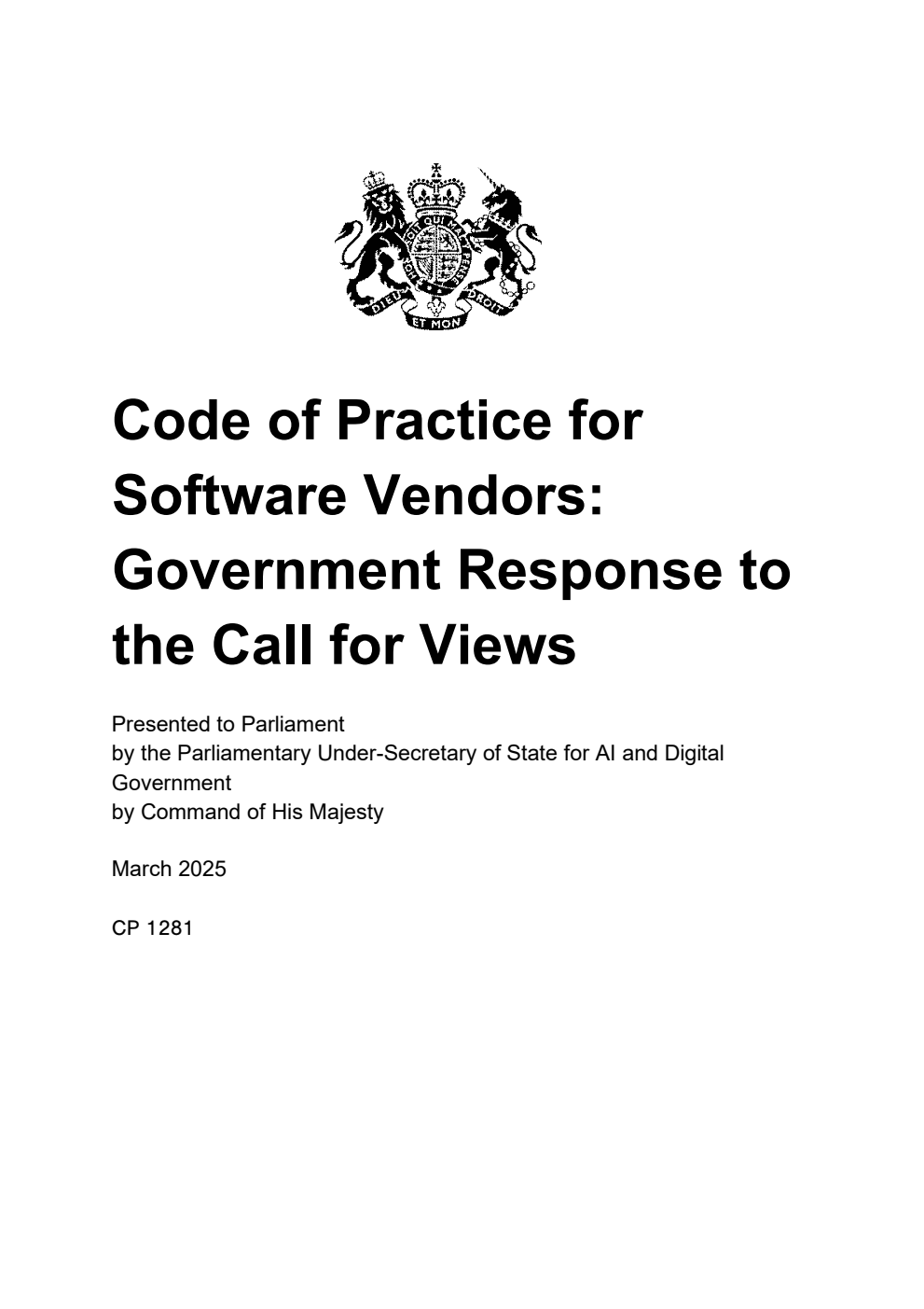 Code of Practice for Software Vendors: Government Response to the Call for Views