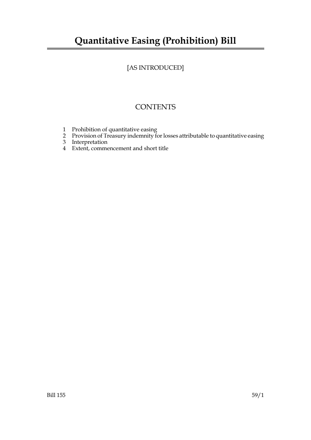 Quantitative Easing (Prohibition) Bill