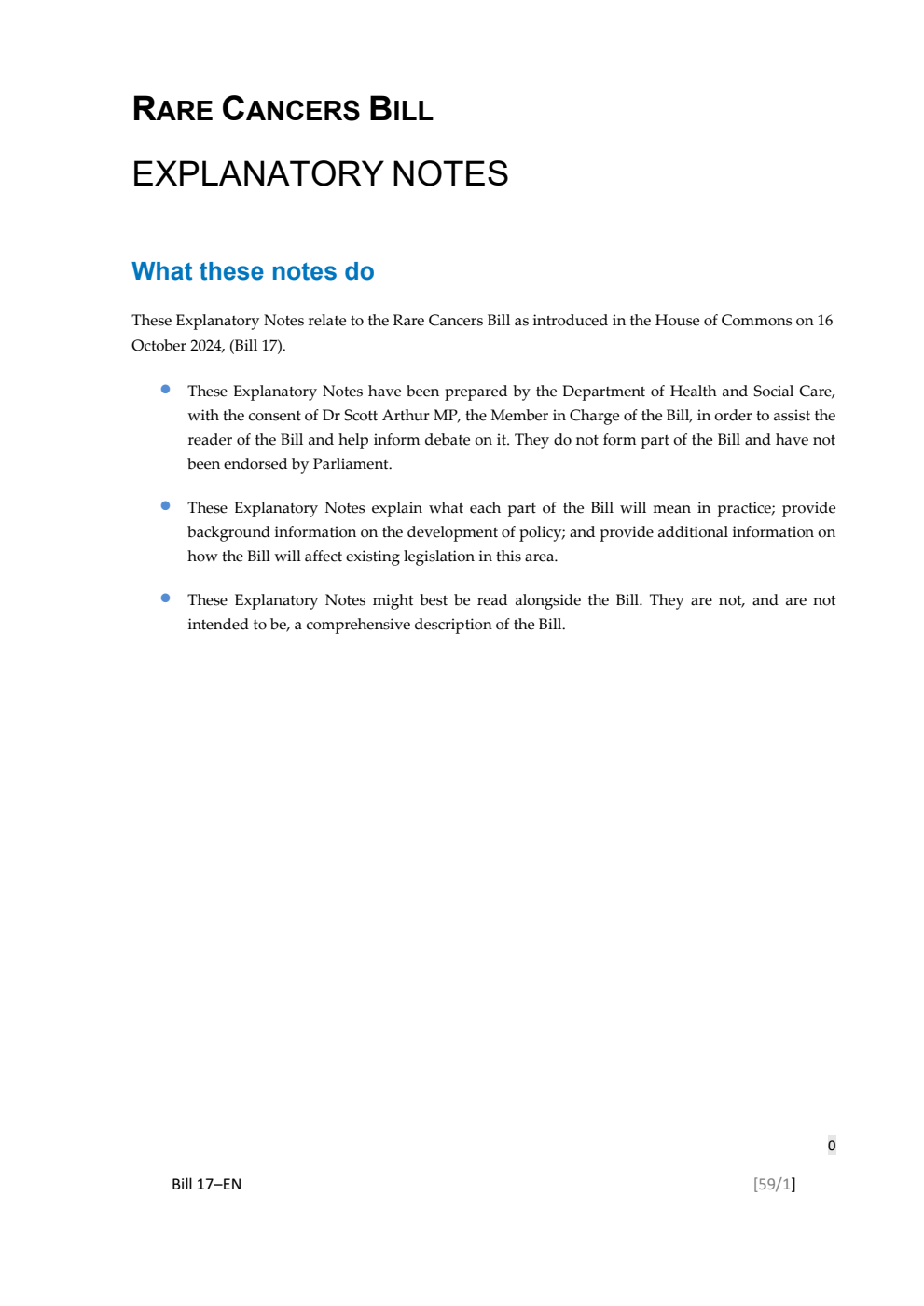 Rare Cancers Bill Explanatory Notes
